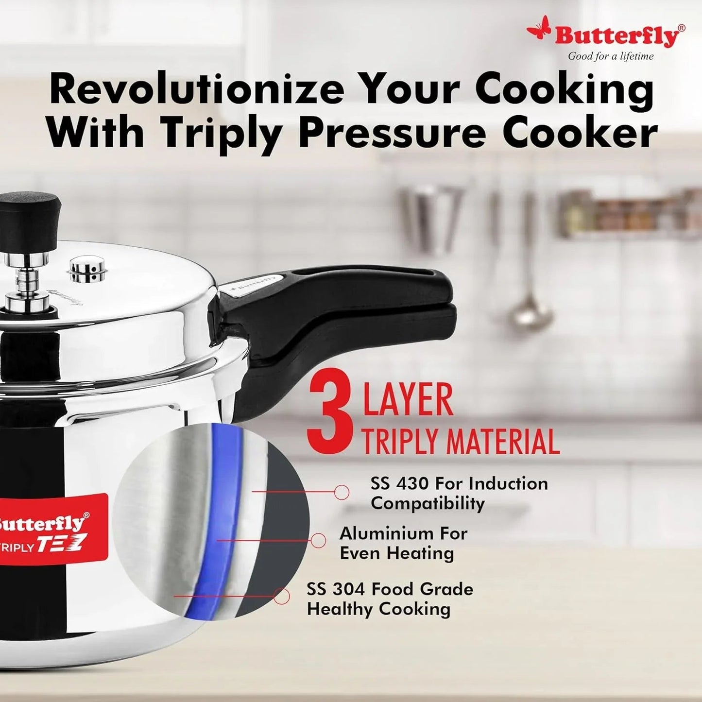 Butterfly 5L Tez Triply Pressure Cooker